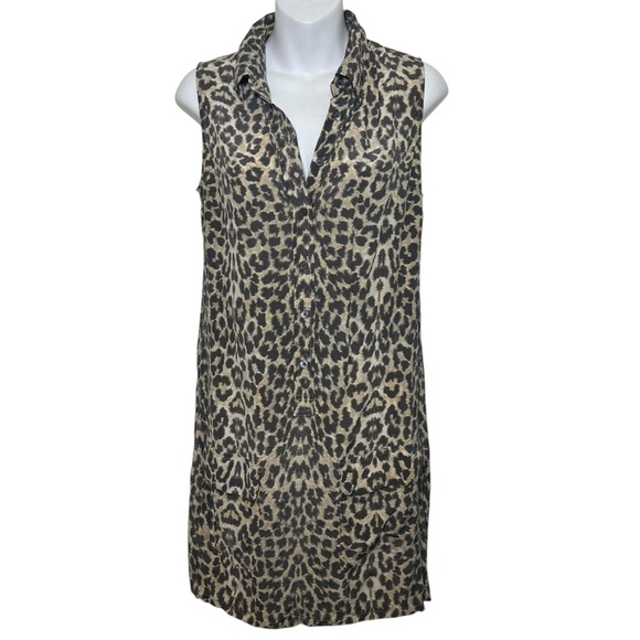 Equipment Femme silk leopard print button up shirt dress size XS sleeveless - Picture 2 of 8